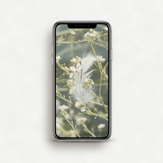 #1030P White Feather in White Flowered Branches - Phone Wallpaper, iPhone Wallpaper, Android Wallpaper, Lock Screen Wallpaper