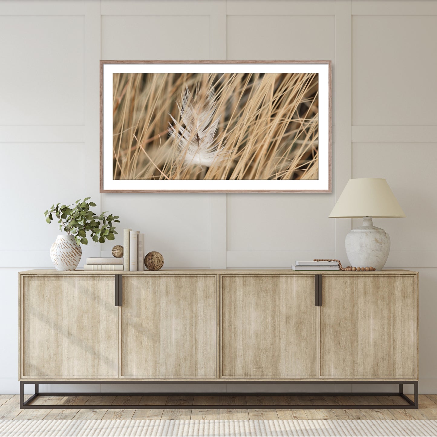 #1094F White Feather in Meadow Grass, Samsung Frame TV Art, Digital Wallpaper, Digital Download