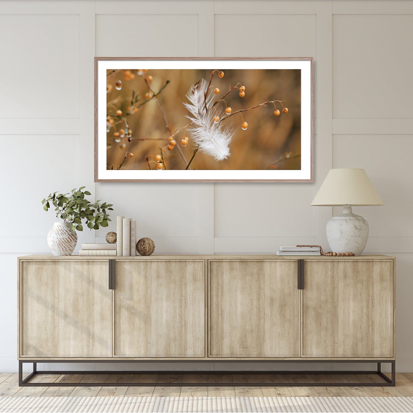 #1120F White Feather on Golden Flax, Samsung Frame TV Art, Digital Wallpaper, Digital Download