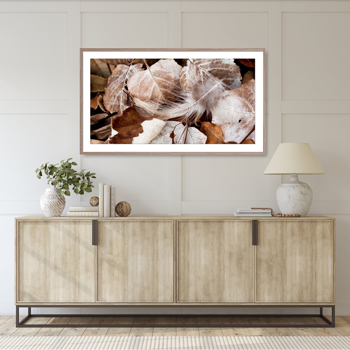 #1143F White Feather on Fallen Leaves, Samsung Frame TV Art, Digital Wallpaper, Digital Download