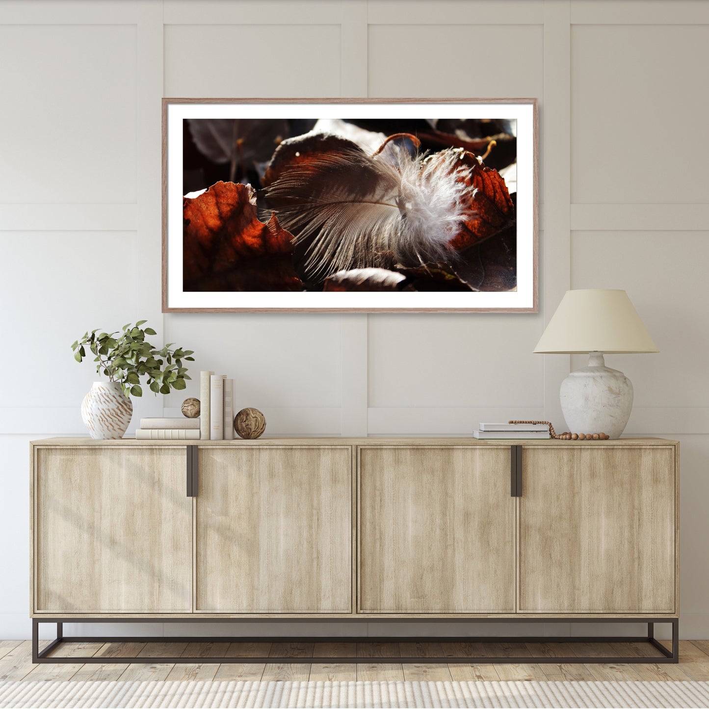 #1231F Gray Feather on Dark Fallen Leaves, Samsung Frame TV Art, Digital Wallpaper, Digital Download