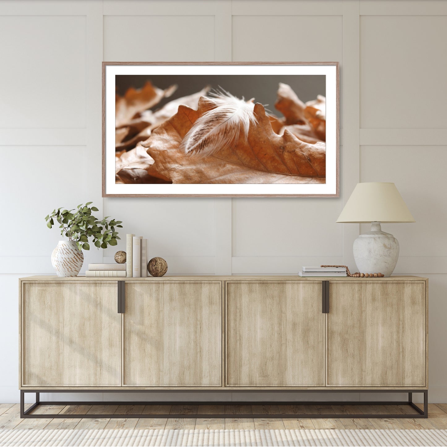 #1241F White Feather in Fallen Leaves, Samsung Frame TV Art, Digital Wallpaper, Digital Download