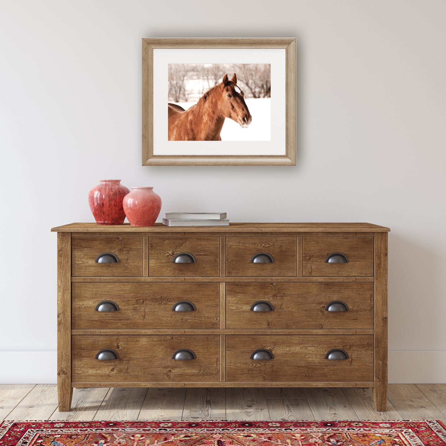 #1294 Chestnut Colored Horse in Winter, Printable Art, Digital Download, Gallery Wall Art