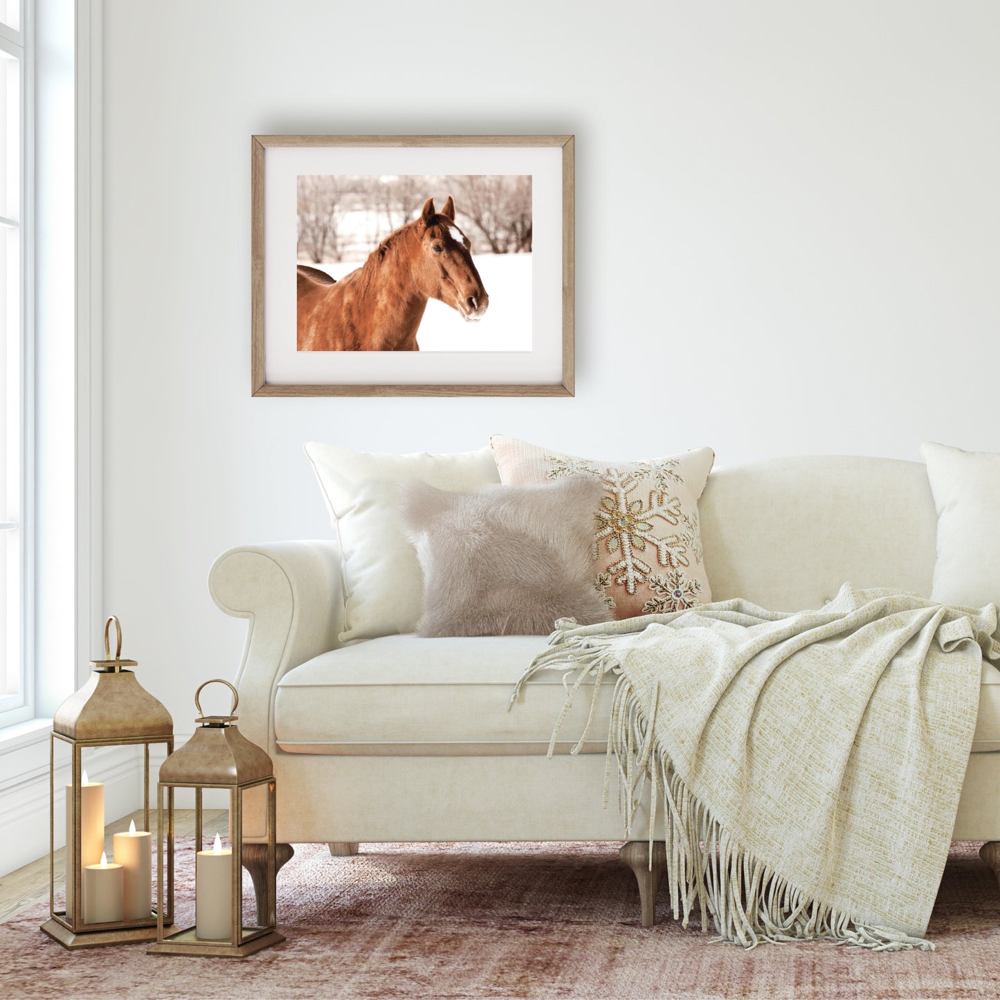 #1294 Chestnut Colored Horse in Winter, Printable Art, Digital Download, Gallery Wall Art