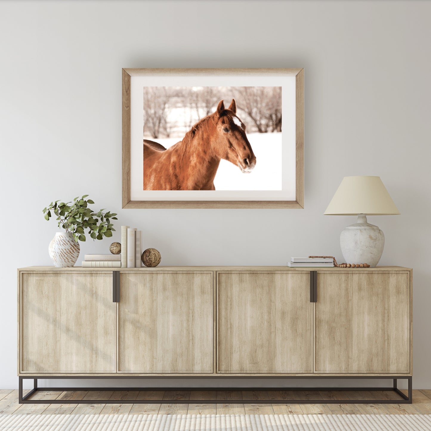 #1294 Chestnut Colored Horse in Winter, Printable Art, Digital Download, Gallery Wall Art