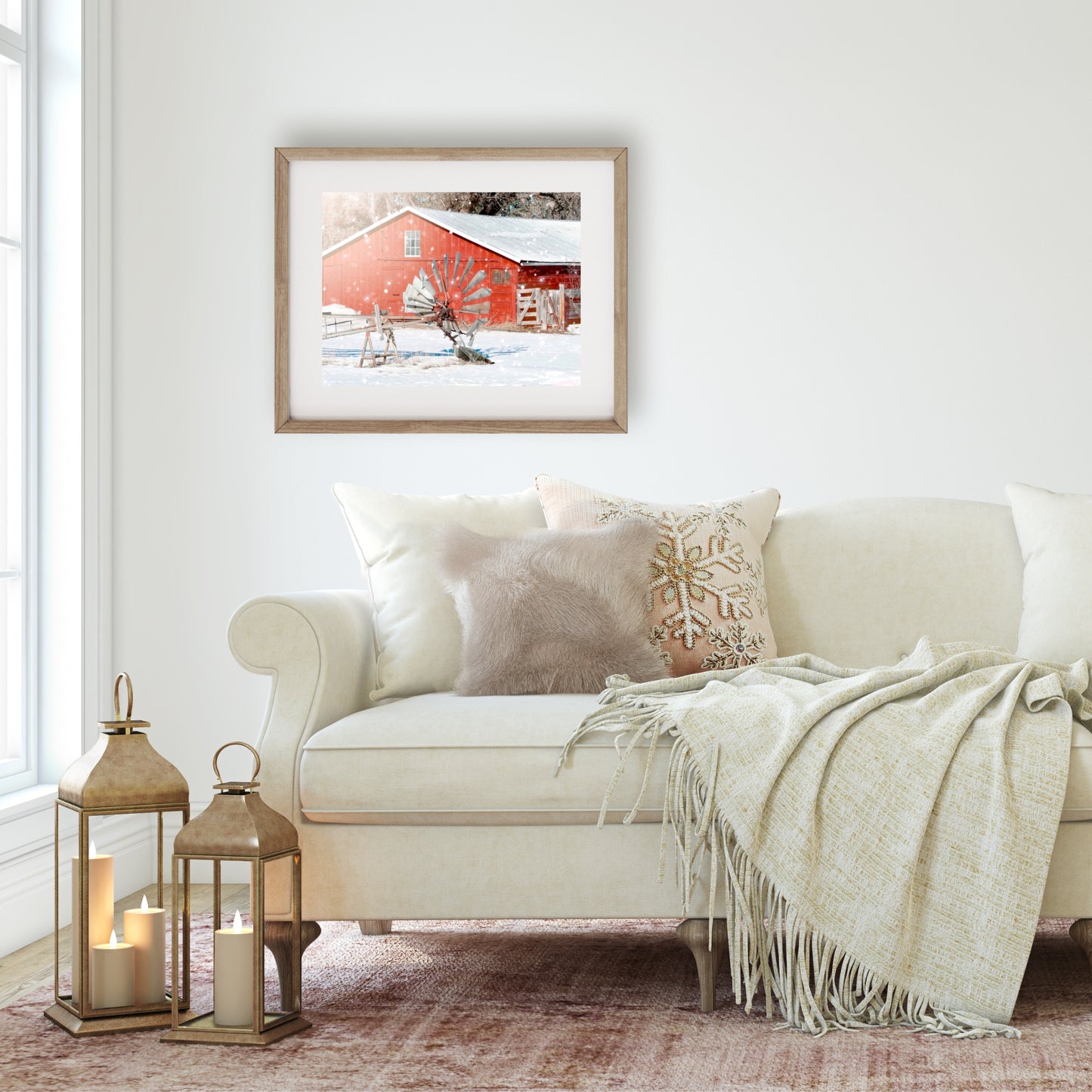 #1299 Red Barn in Winter, Printable Art, Digital Download, Gallery Wall Art