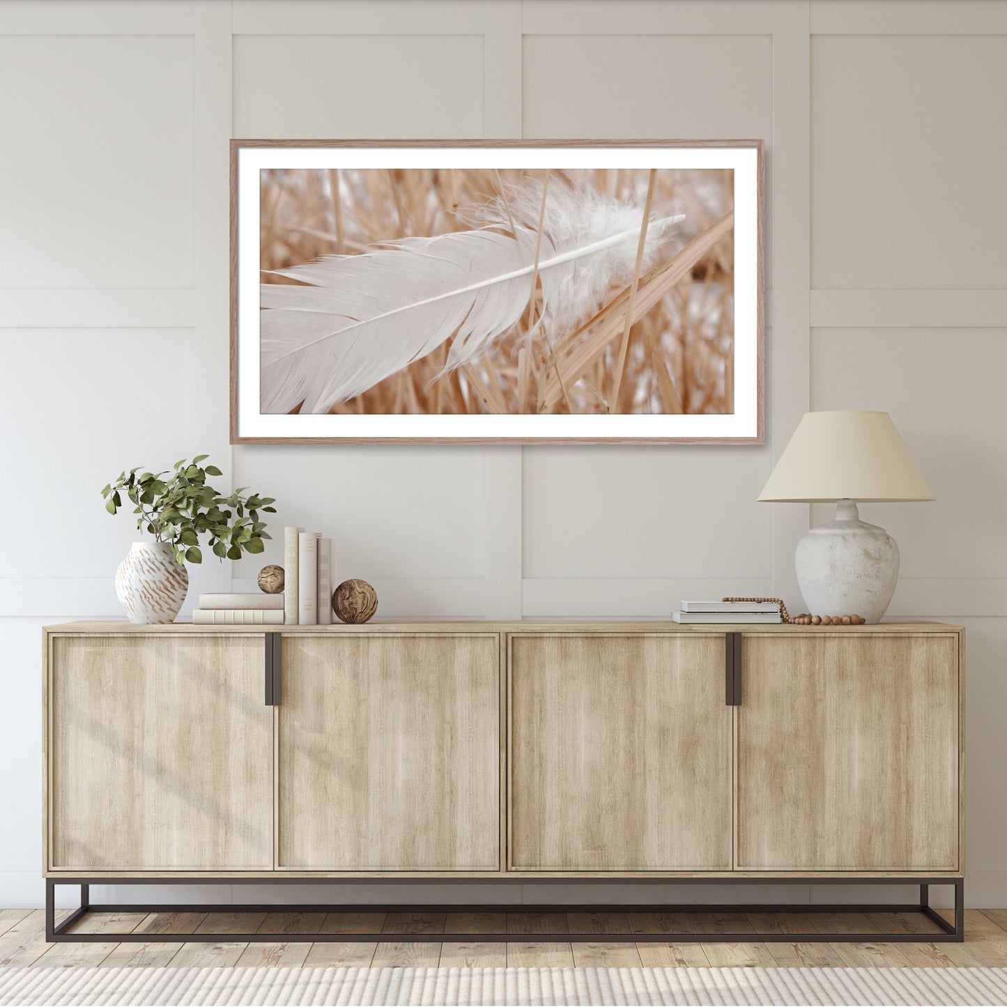 #1320F White Feather in Reeds, Samsung Frame TV Art, Digital Wallpaper, Digital Download