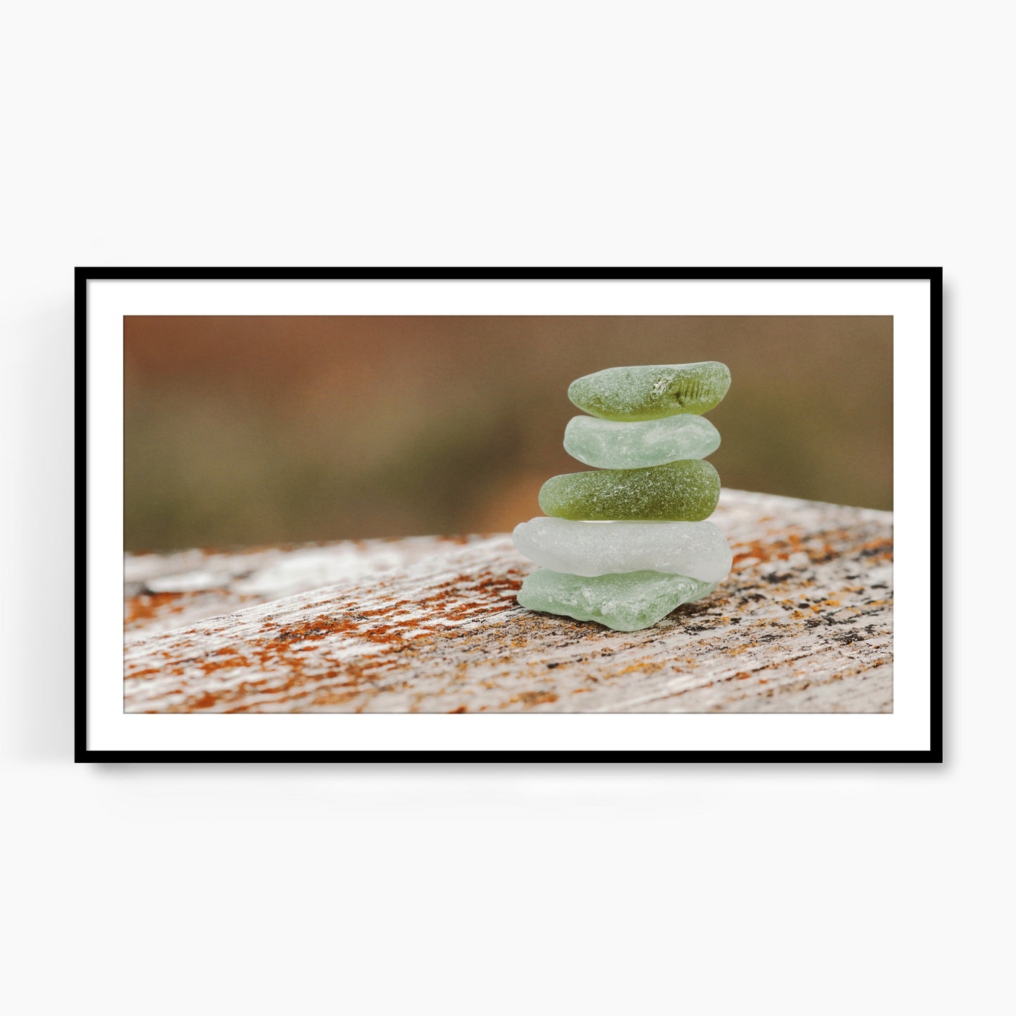 #1324F Stacked Green Sea Glass on Weathered Wood, Samsung Frame TV Art, Digital Wallpaper, Digital Download