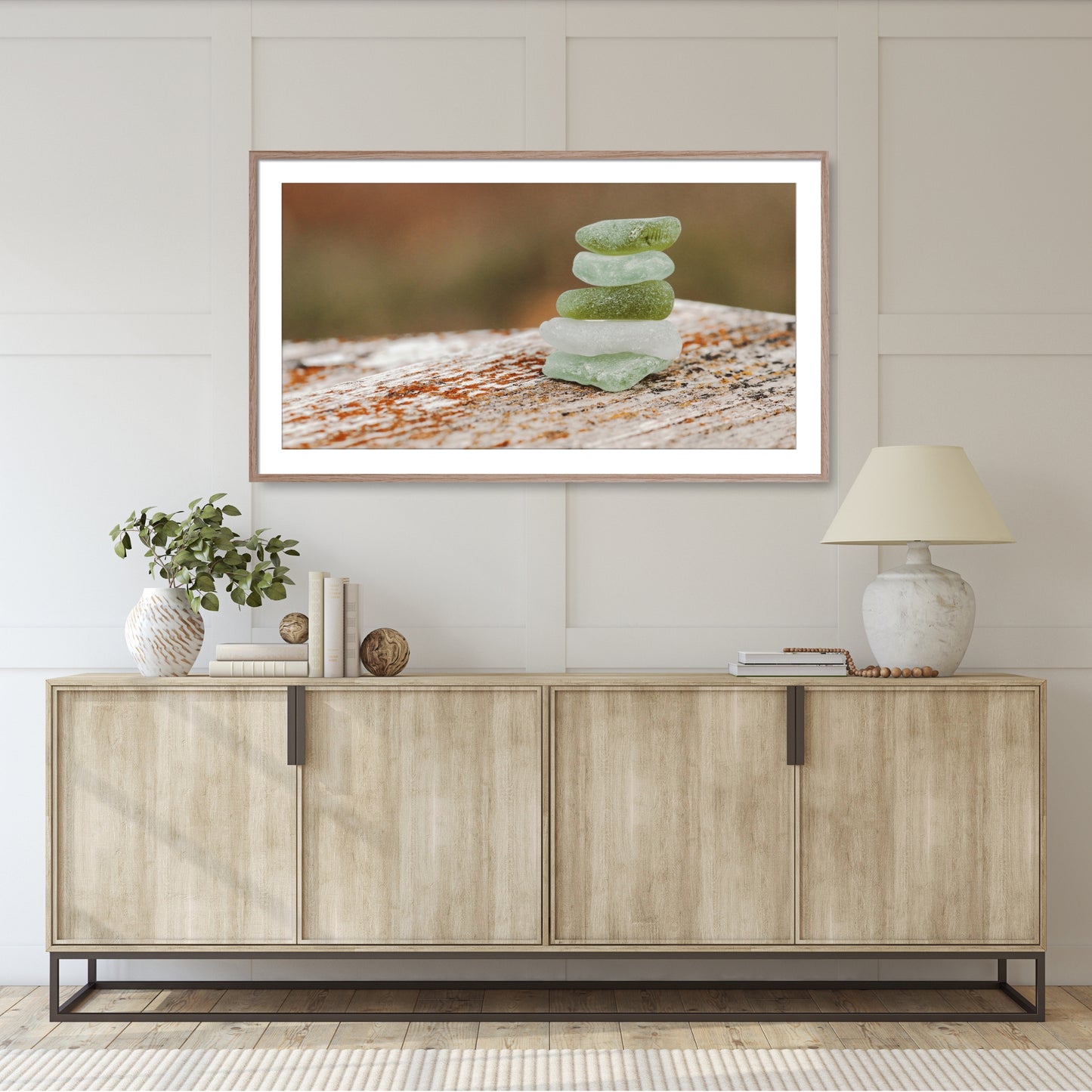 #1324F Stacked Green Sea Glass on Weathered Wood, Samsung Frame TV Art, Digital Wallpaper, Digital Download