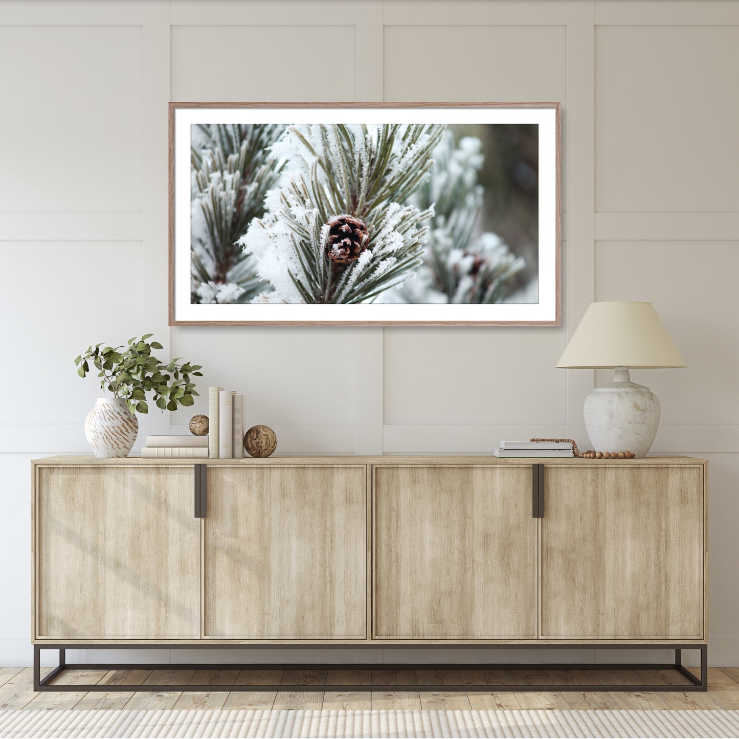 #1437F Snow Covered Pine Cone in Evergreen, Samsung Frame TV Art, Digital Wallpaper, Digital Download