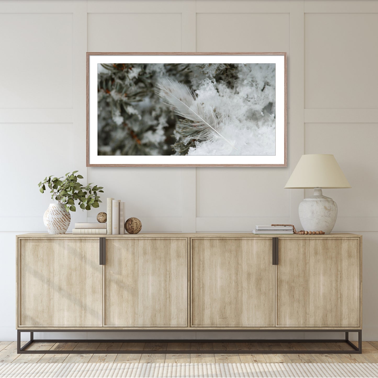 #1441F White Feather in Snow, Samsung Frame TV Art, Digital Wallpaper, Digital Download