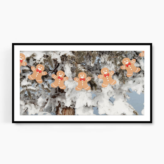 #1442F Gingerbread Men Garland in Evergreen, Samsung Frame TV Art, Digital Wallpaper, Digital Download