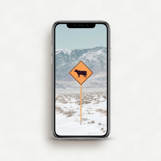 #1548P Cow Crossing Sign in Winter - Phone Wallpaper, iPhone Wallpaper, Android Wallpaper, Lock Screen Wallpaper