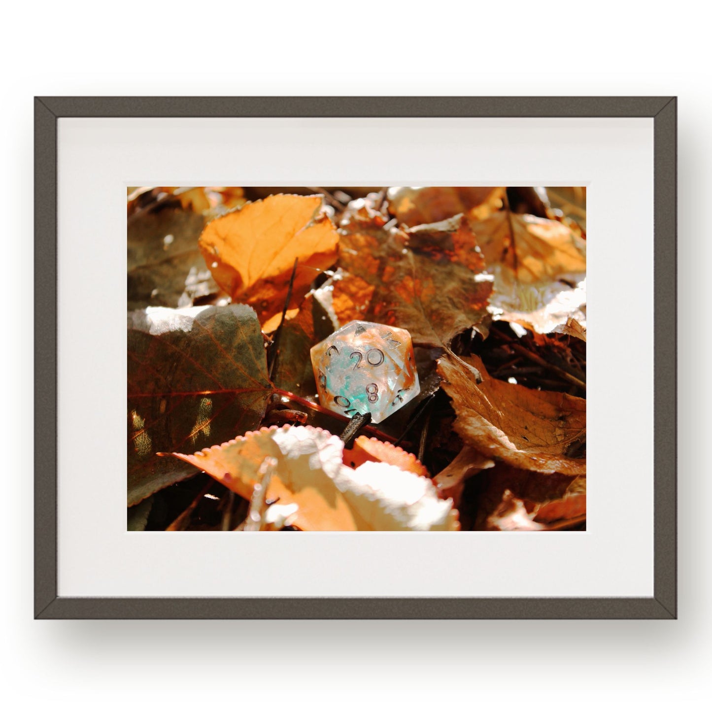 #1269 20 Sided Die in Fall Leaves, Printable Art, Digital Download, Home Decor, Gallery Art, Wall Art