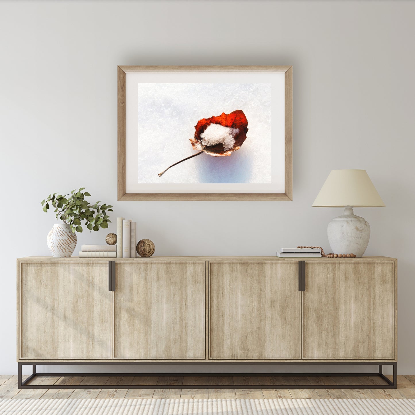 #1300 Snow in Red Leaf, Printable Art, Digital Download, Home Decor, Gallery Art, Wall Art