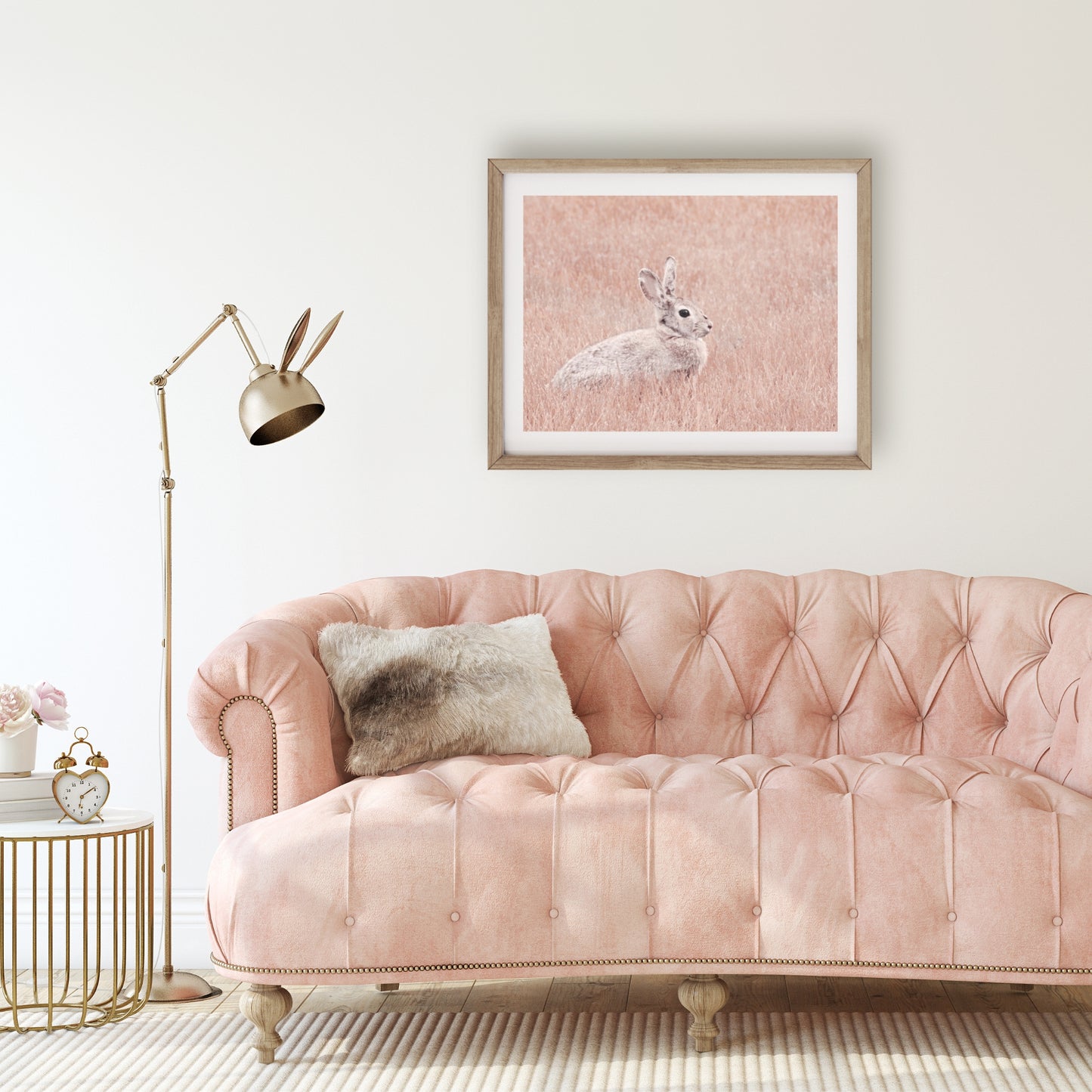 #1401 Rabbit in Pink Grass, Printable Art, Digital Download, Home Decor, Gallery Art, Wall Art