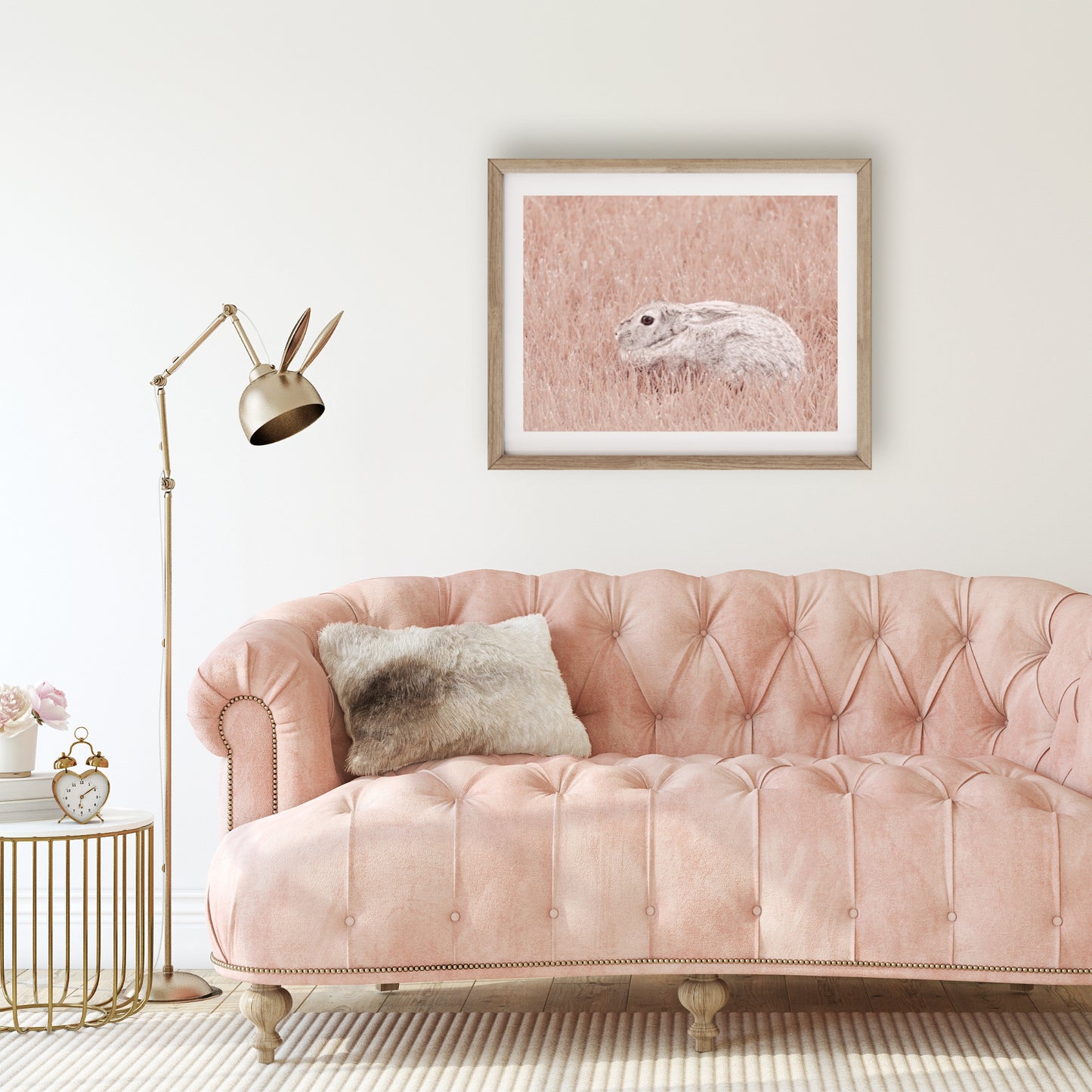 #1402 Rabbit in Pink Grass, Printable Art, Digital Download, Home Decor, Gallery Art, Wall Art