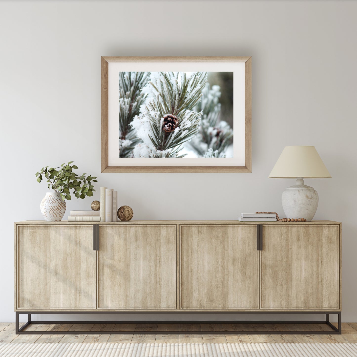 #1437 Snow Covered Pine Cone in Evergeen, Printable Art, Digital Download, Home Decor, Gallery Art, Wall Art